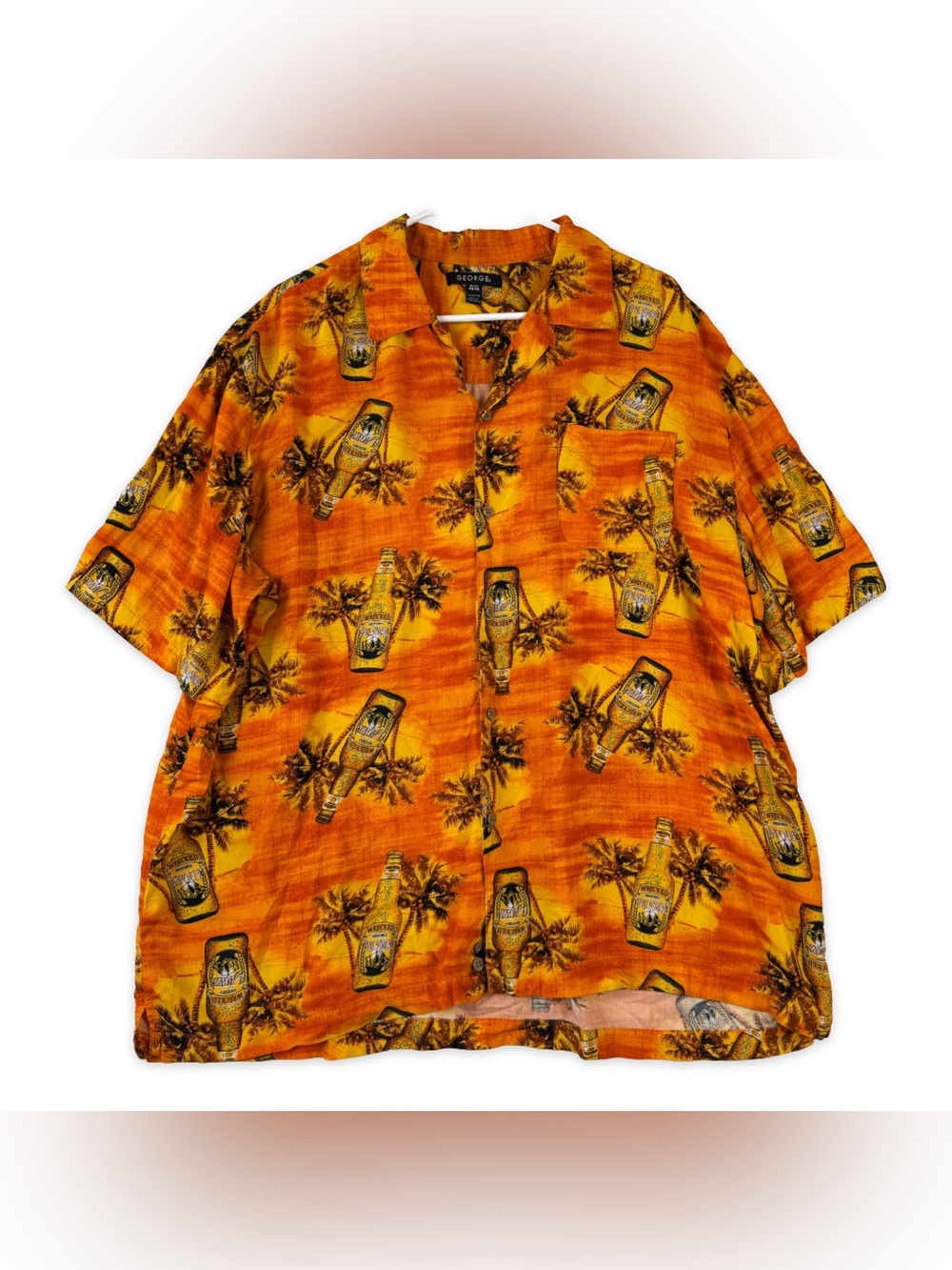George Hawaiian Button‎ Down Shirt Mens XL Short Sleeve Orange Wrecked Lager